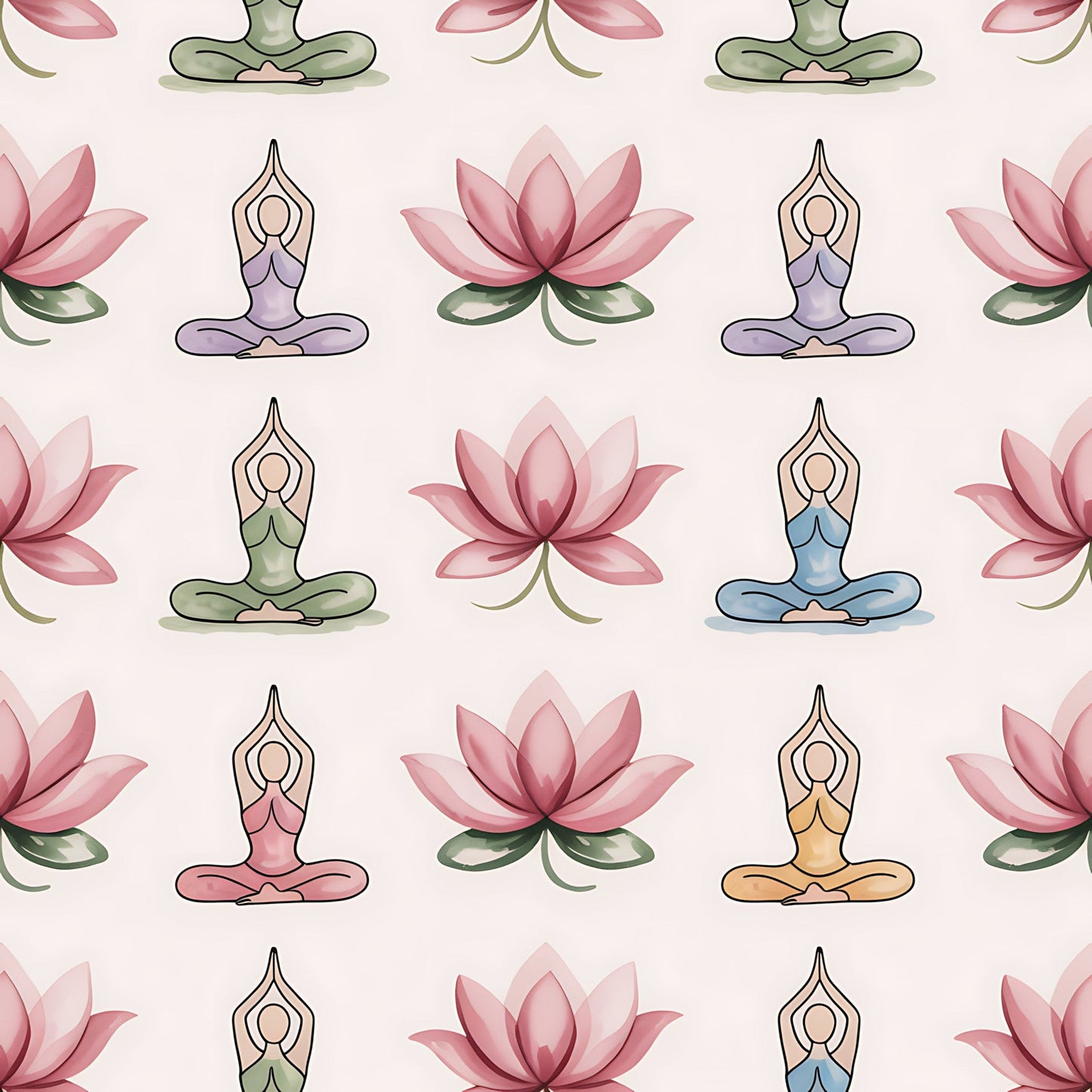 Yoga Poses Pattern 13 Quilting Cotton Fabric