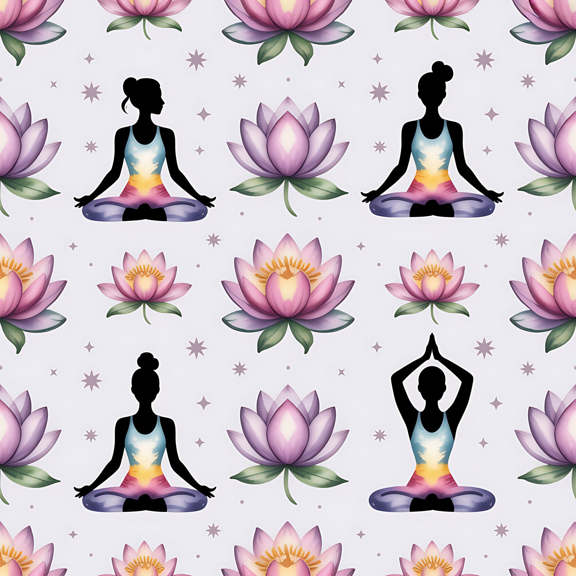 Yoga Poses Pattern 15 Quilting Cotton Fabric – QuiltingFabricPanels.com