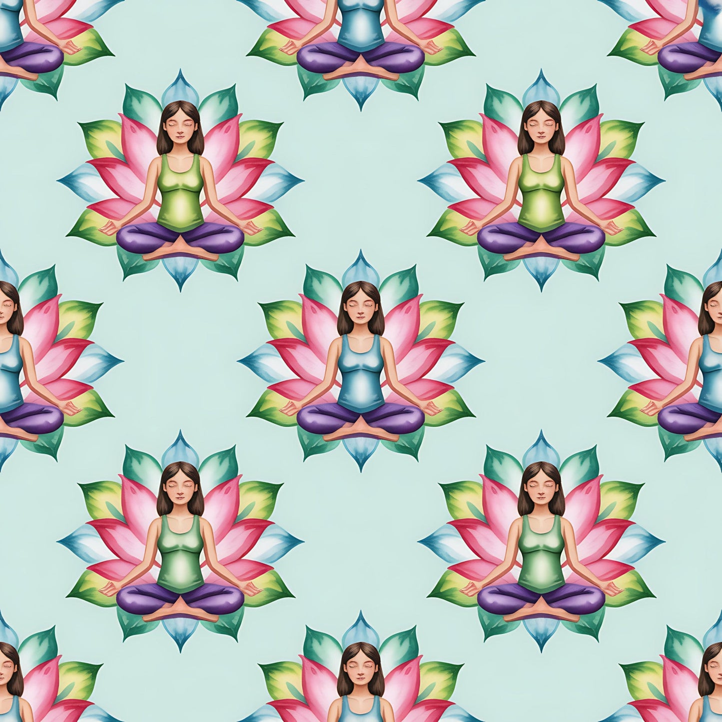 Yoga Poses Pattern 4 Quilting Cotton Fabric