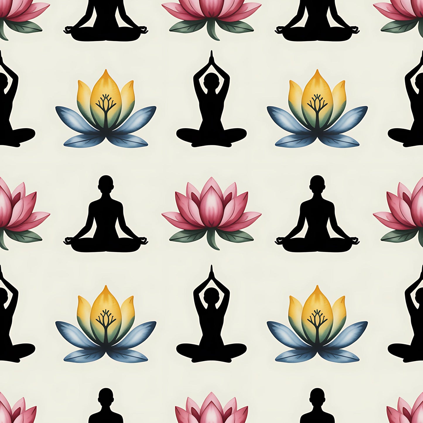 Yoga Poses Pattern 6 Quilting Cotton Fabric