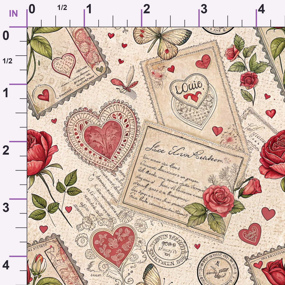 Antique Valentine Postcards Pattern 1 Minky Fabric