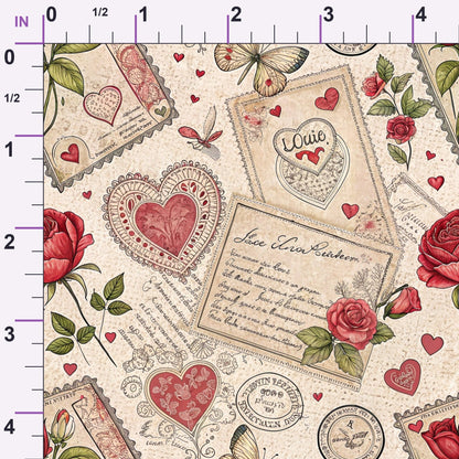 Antique Valentine Postcards Pattern 1 Minky Fabric