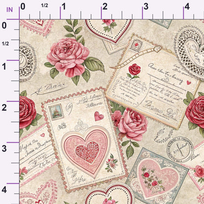 Antique Valentine Postcards Pattern 10 Minky Fabric