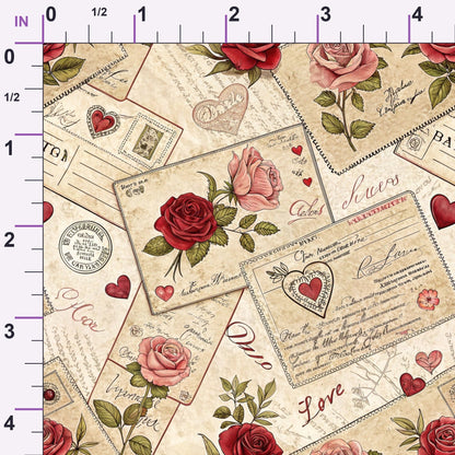 Antique Valentine Postcards Pattern 3 Minky Fabric