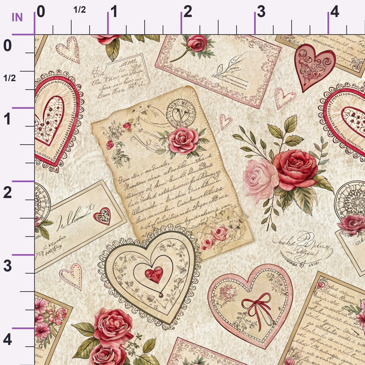 Antique Valentine Postcards Pattern 4 Minky Fabric