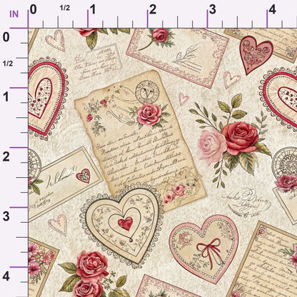 Antique Valentine Postcards Pattern 4 Minky Fabric