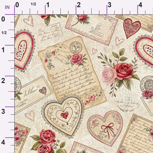 Antique Valentine Postcards Pattern 4 Minky Fabric