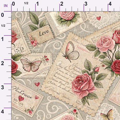 Antique Valentine Postcards Pattern 5 Minky Fabric