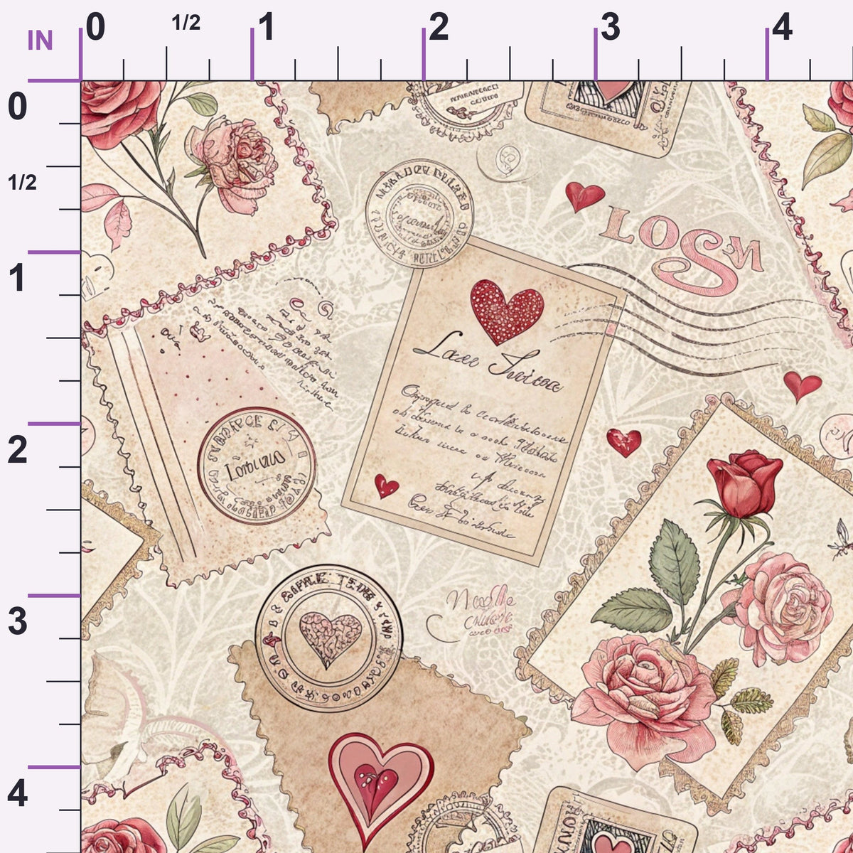 Antique Valentine Postcards Pattern 6 Minky Fabric