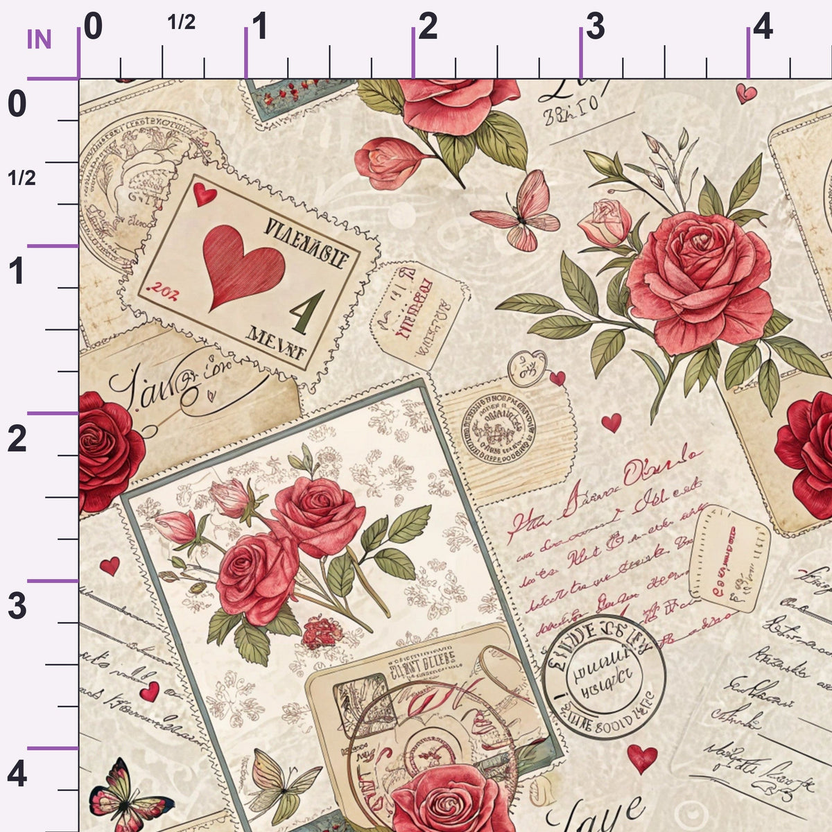 Antique Valentine Postcards Pattern 7 Minky Fabric