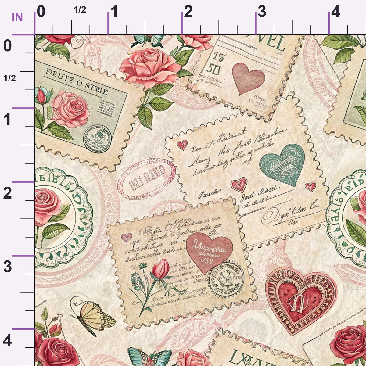 Antique Valentine Postcards Pattern 8 Minky Fabric