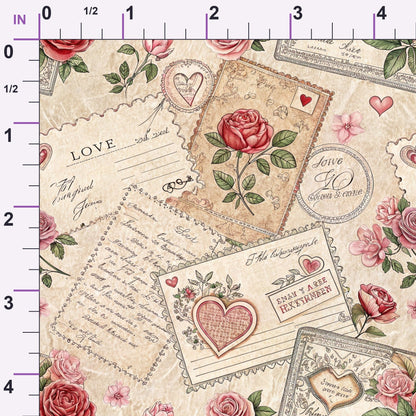 Antique Valentine Postcards Pattern 9 Minky Fabric