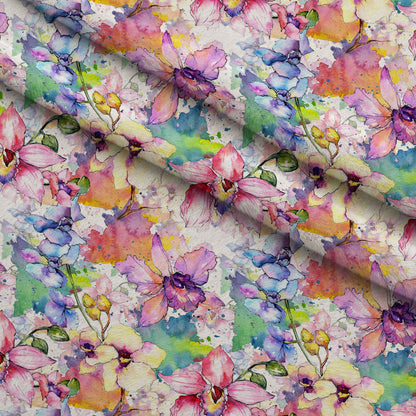 Aquarelle Orchid Flowers Pattern Minky Fabric