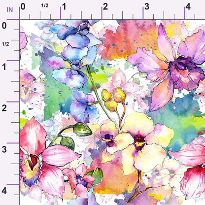 Aquarelle Orchid Flowers Pattern Minky Fabric