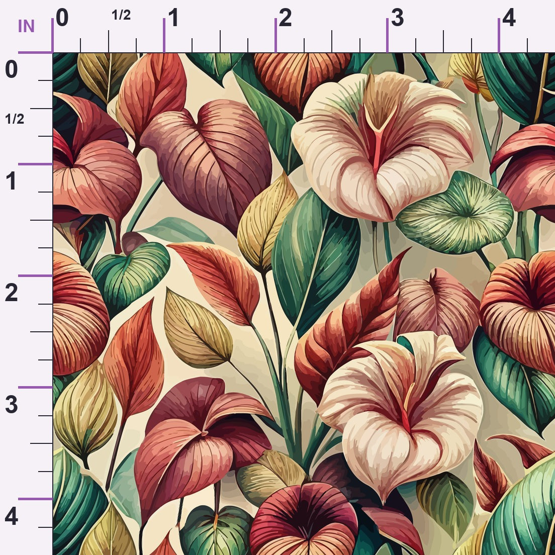 Art Nouveau Anthuriums Pattern 2 Minky Fabric
