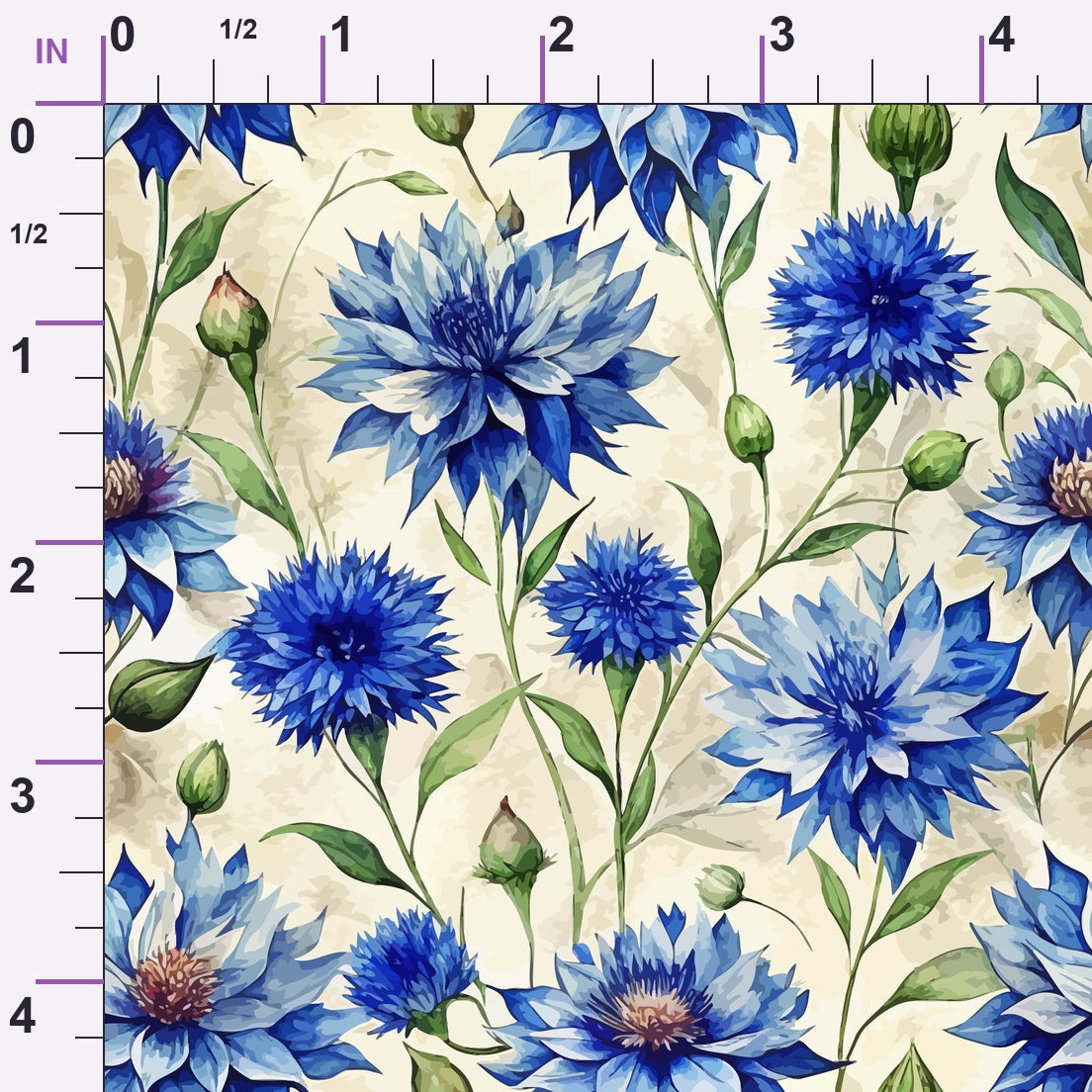Art Nouveau Blue Cornflowers Pattern 1 Minky Fabric