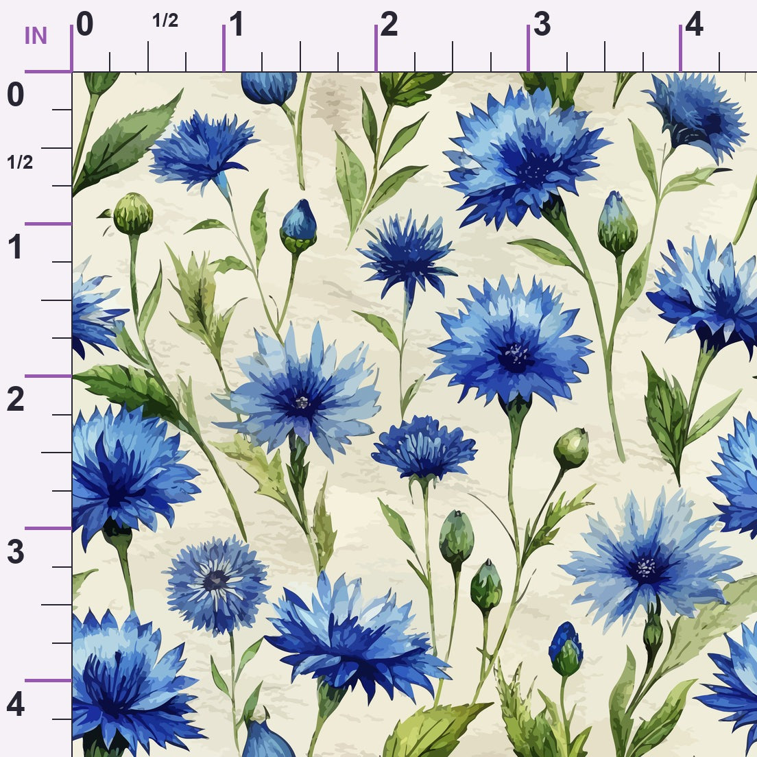 Art Nouveau Blue Cornflowers Pattern 2 Minky Fabric