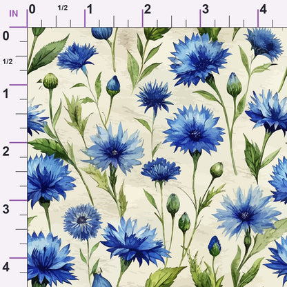 Art Nouveau Blue Cornflowers Pattern 2 Minky Fabric