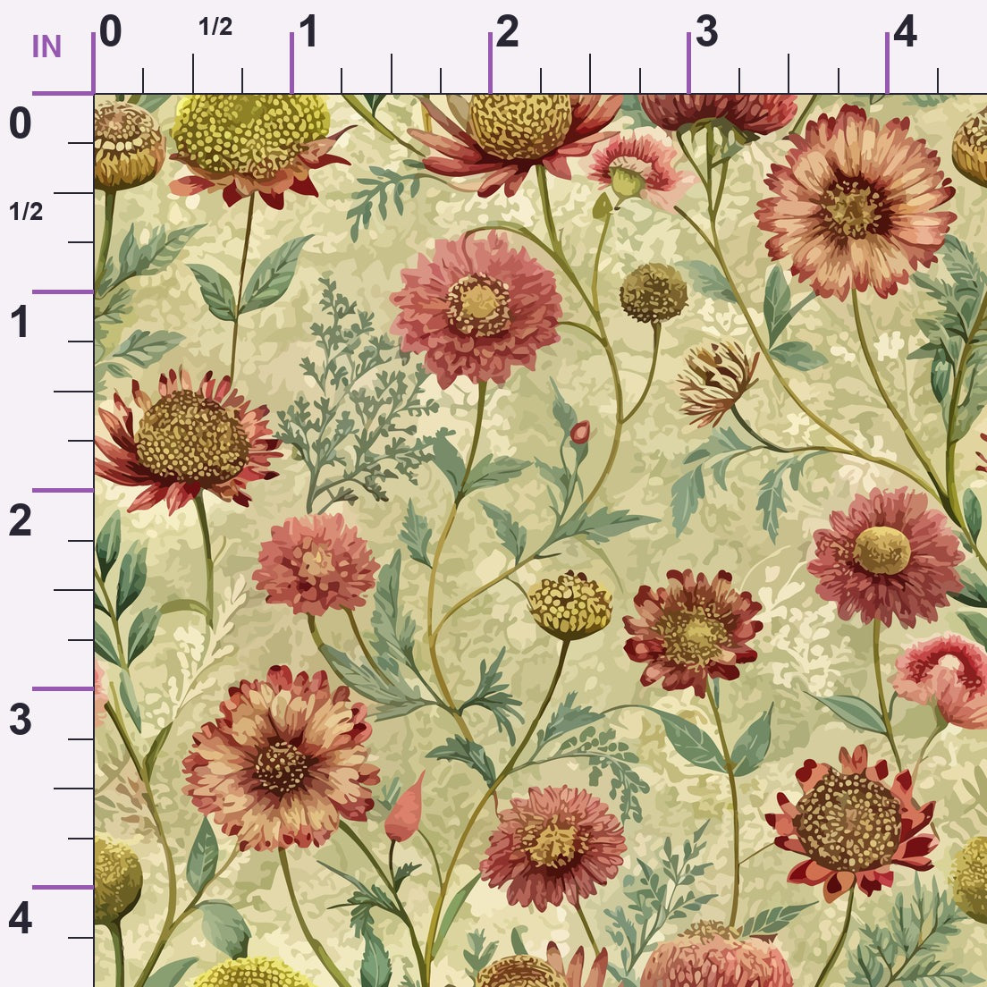 Art Nouveau Burnet Flowers Pattern 2 Minky Fabric