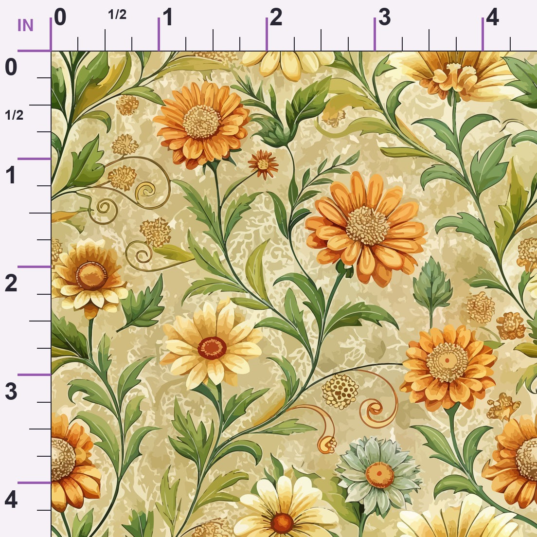 Art Nouveau Calendulas Pattern 1 Minky Fabric