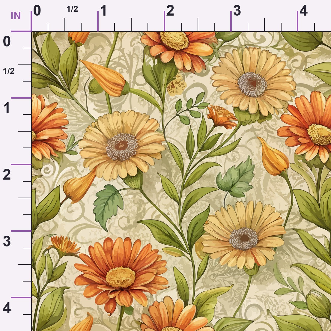 Art Nouveau Calendulas Pattern 2 Minky Fabric