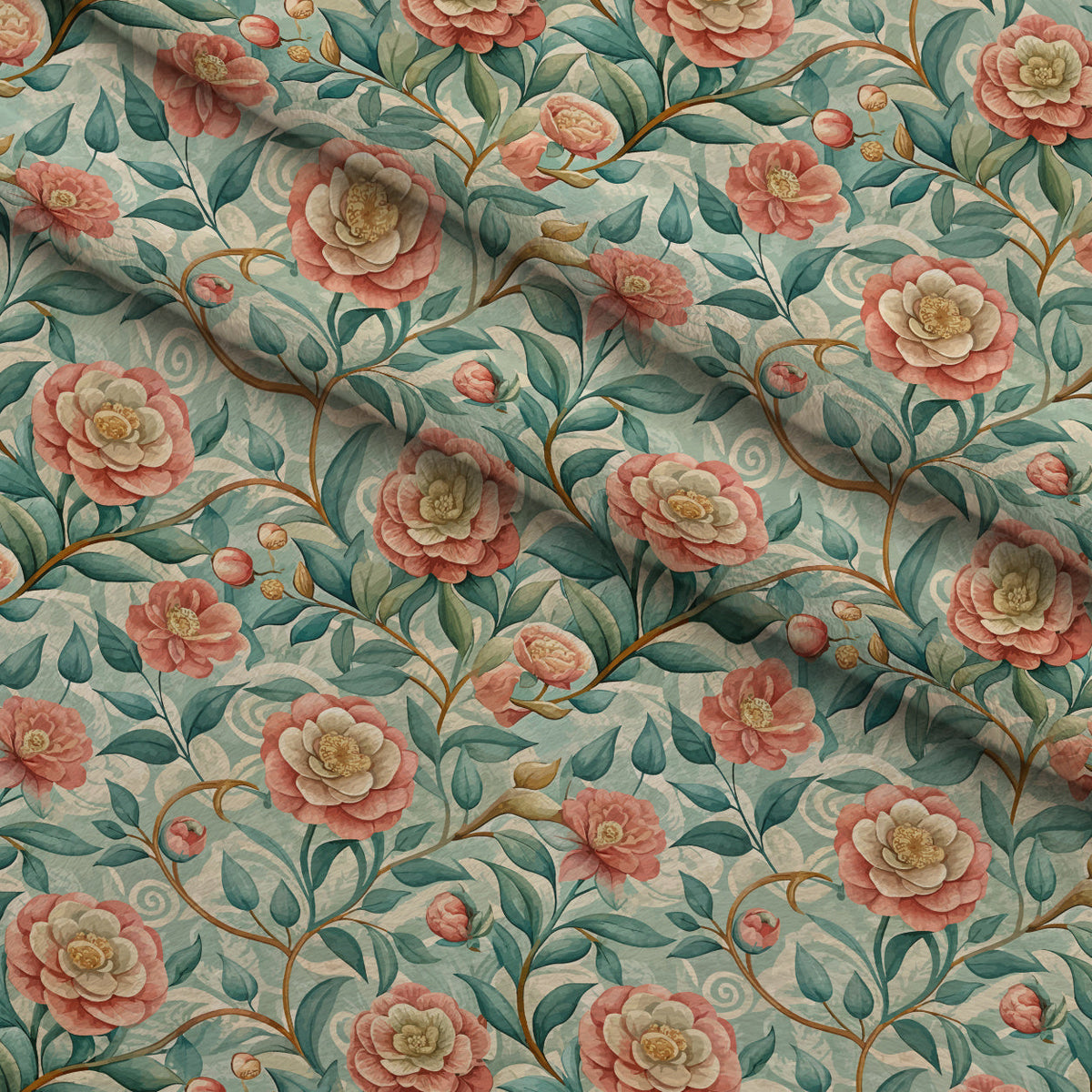 Art Nouveau Camellias Pattern 1 Minky Fabric