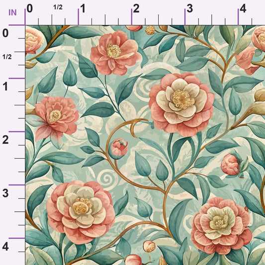 Art Nouveau Camellias Pattern 1 Minky Fabric