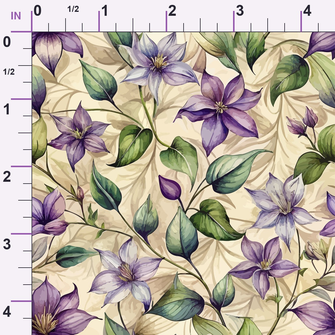 Art Nouveau Clematis Pattern 1 Minky Fabric