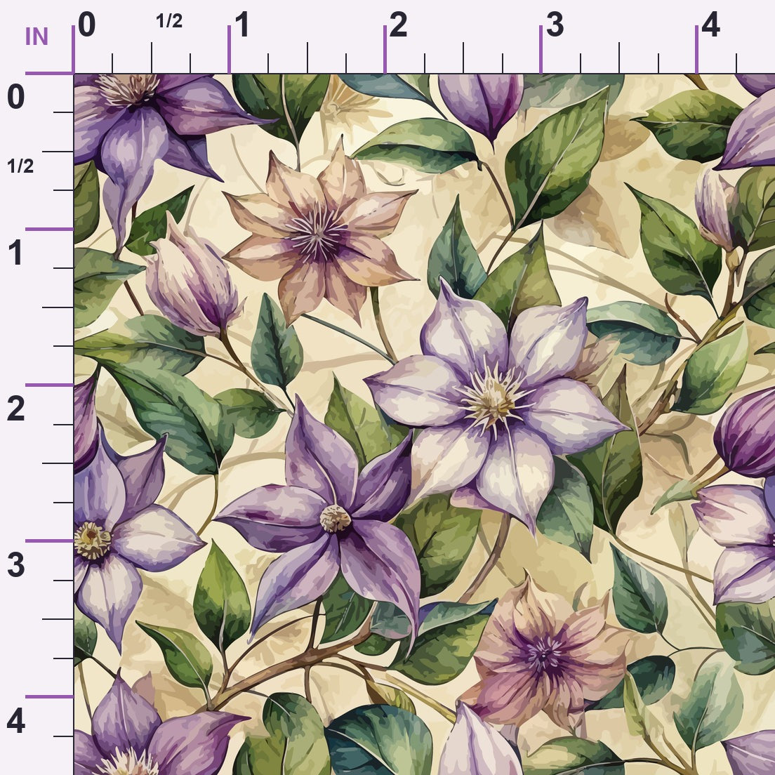 Art Nouveau Clematis Pattern 2 Minky Fabric