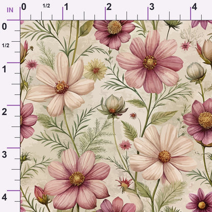 Art Nouveau Cosmos Flowers Pattern 1 Minky Fabric