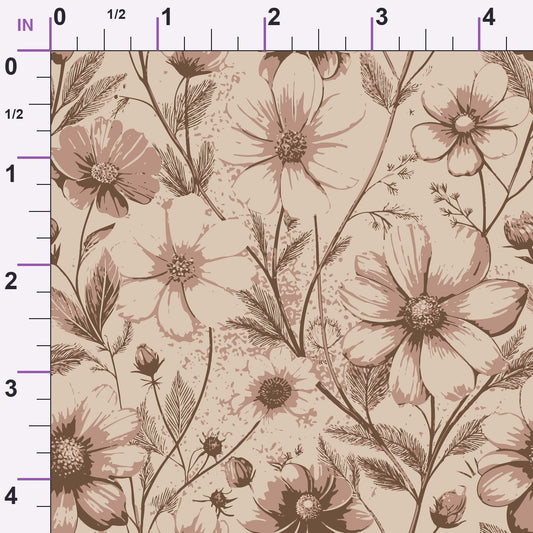 Art Nouveau Cosmos Flowers Pattern 2 Minky Fabric