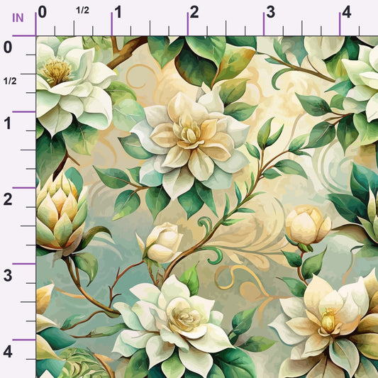 Art Nouveau Gardenias Pattern 1 Minky Fabric
