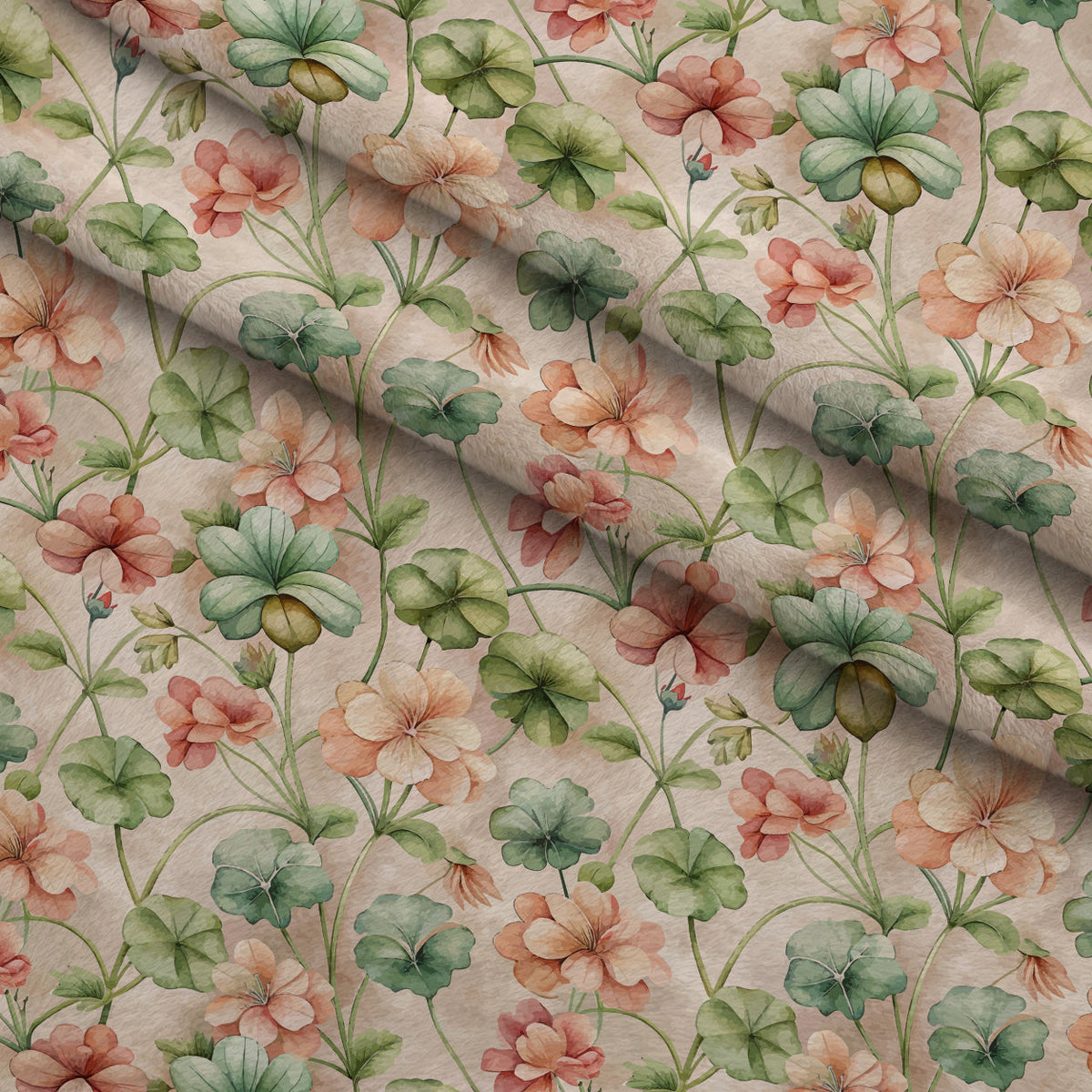 Art Nouveau Geraniums Pattern 1 Minky Fabric
