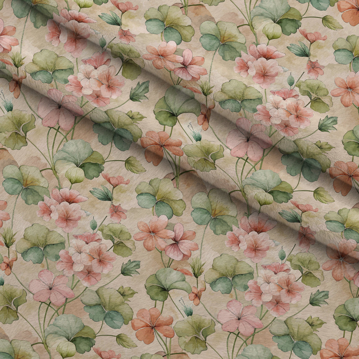 Art Nouveau Geraniums Pattern 2 Minky Fabric