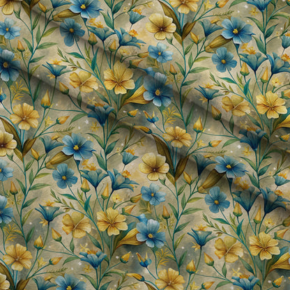 Art Nouveau Golden Flax Flowers Pattern 1 Minky Fabric