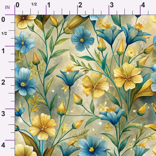 Art Nouveau Golden Flax Flowers Pattern 1 Minky Fabric