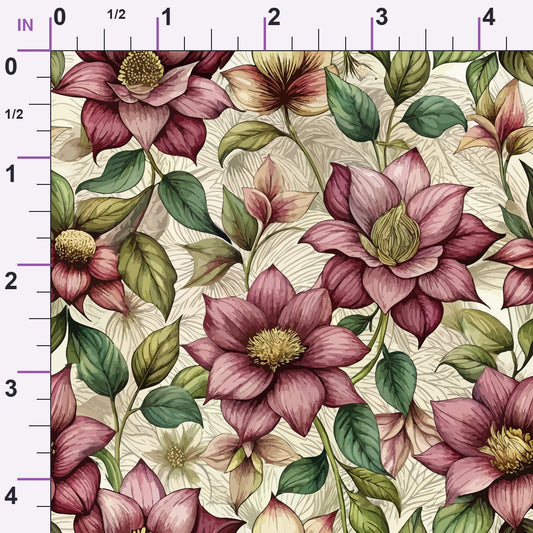 Art Nouveau Hellebores Pattern 1 Minky Fabric