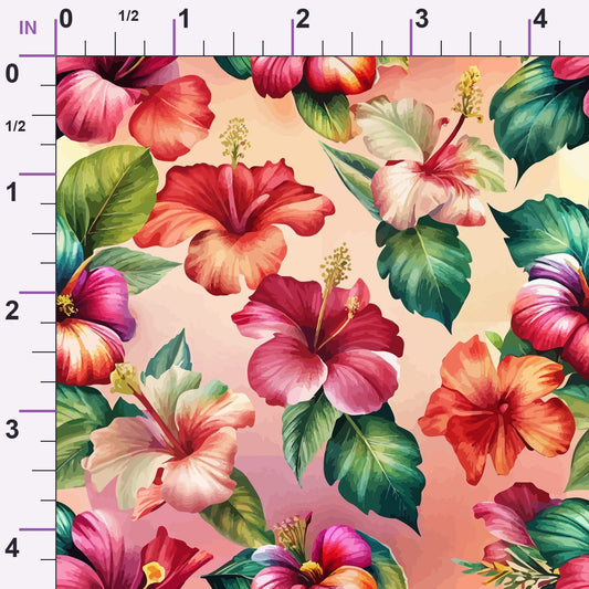 Art Nouveau Hibiscus Flowers Pattern 1 Minky Fabric