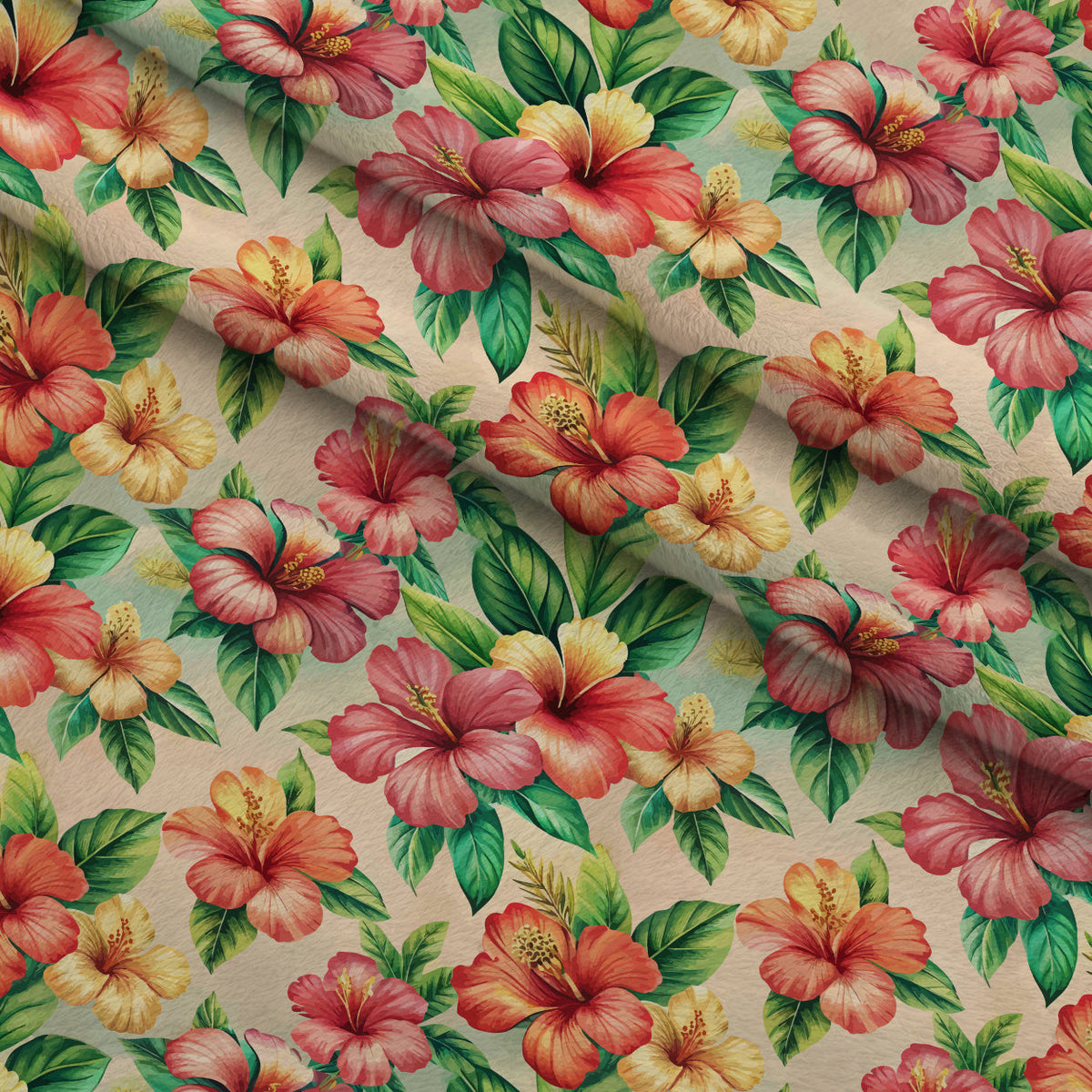 Art Nouveau Hibiscus Flowers Pattern 2 Minky Fabric