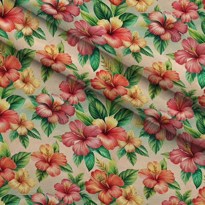 Art Nouveau Hibiscus Flowers Pattern 2 Minky Fabric