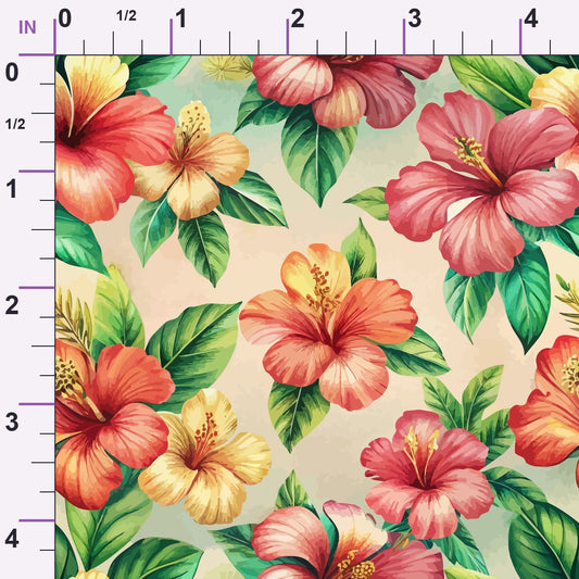 Art Nouveau Hibiscus Flowers Pattern 2 Minky Fabric