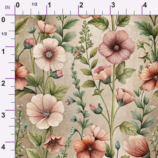 Art Nouveau Hollyhocks Pattern 1 Minky Fabric