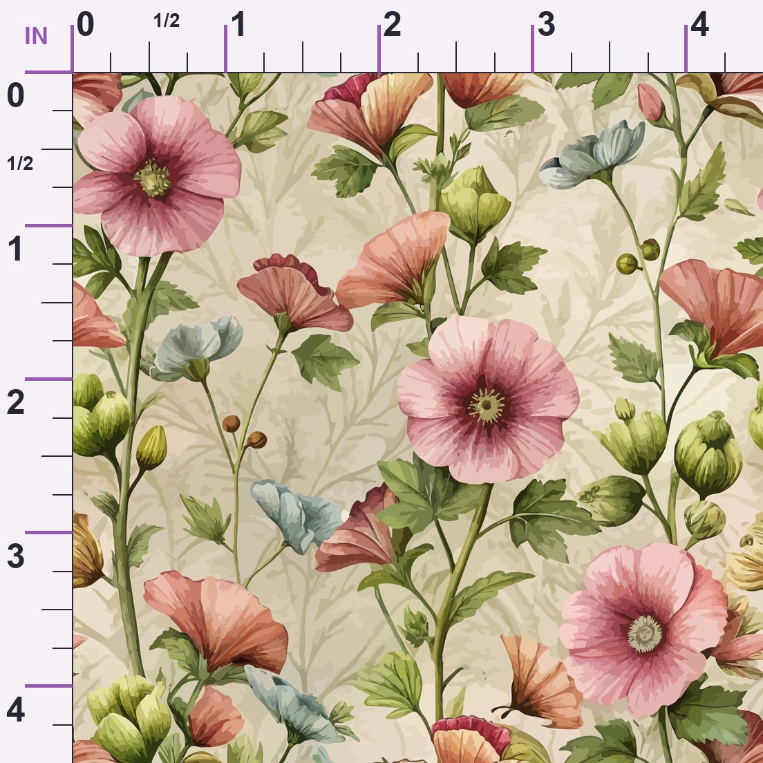 Art Nouveau Hollyhocks Pattern 2 Minky Fabric
