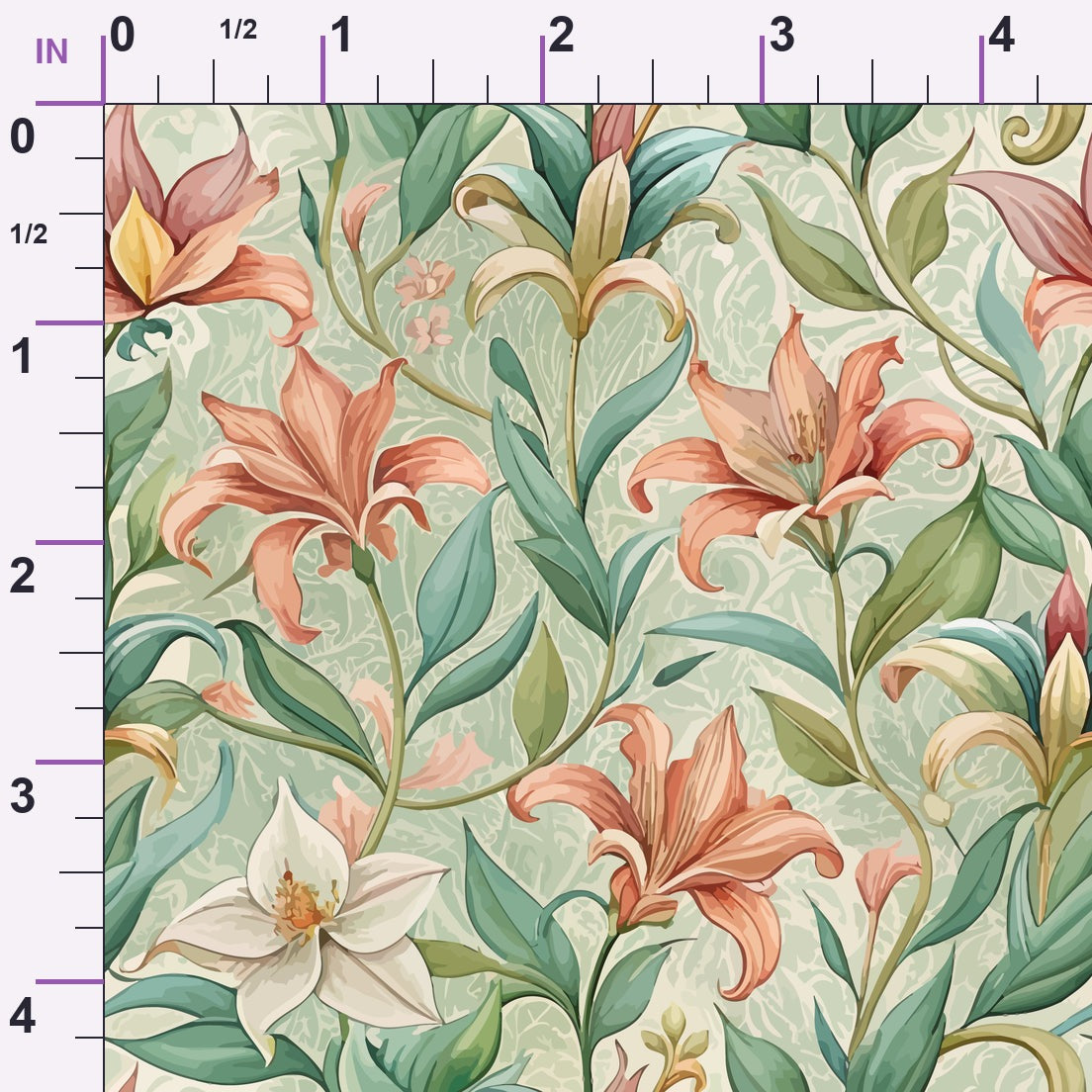 Art Nouveau Lilies Pattern 2 Minky Fabric
