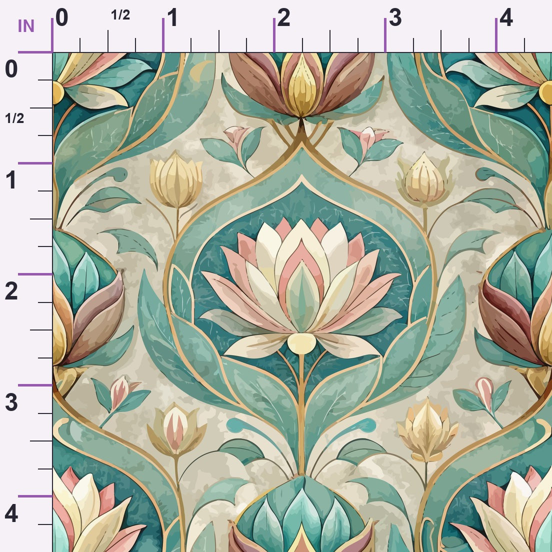Art Nouveau Lotus Flowers Pattern 1 Minky Fabric