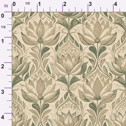 Art Nouveau Lotus Flowers Pattern 2 Minky Fabric
