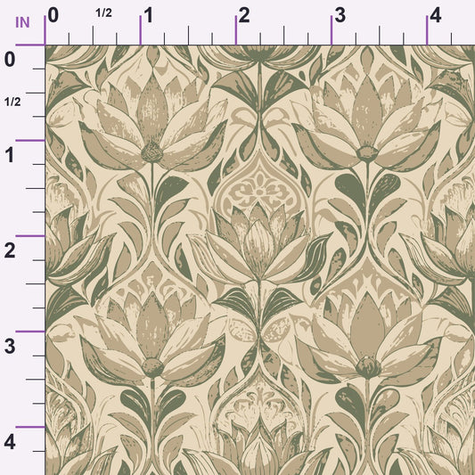 Art Nouveau Lotus Flowers Pattern 2 Minky Fabric