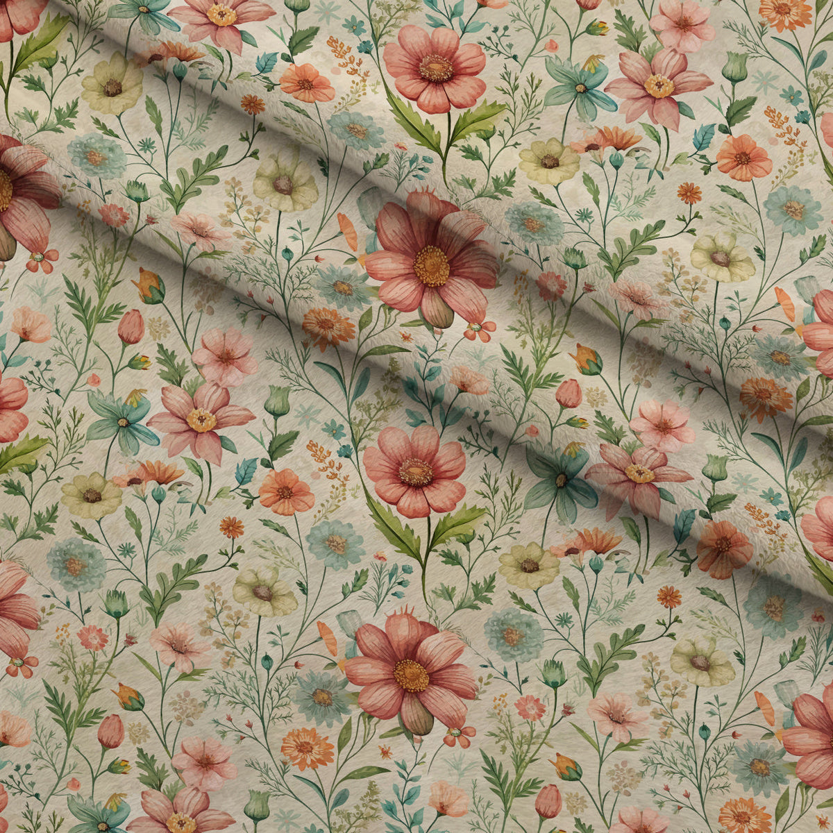 Art Nouveau Meadow Flowers Pattern 2 Minky Fabric