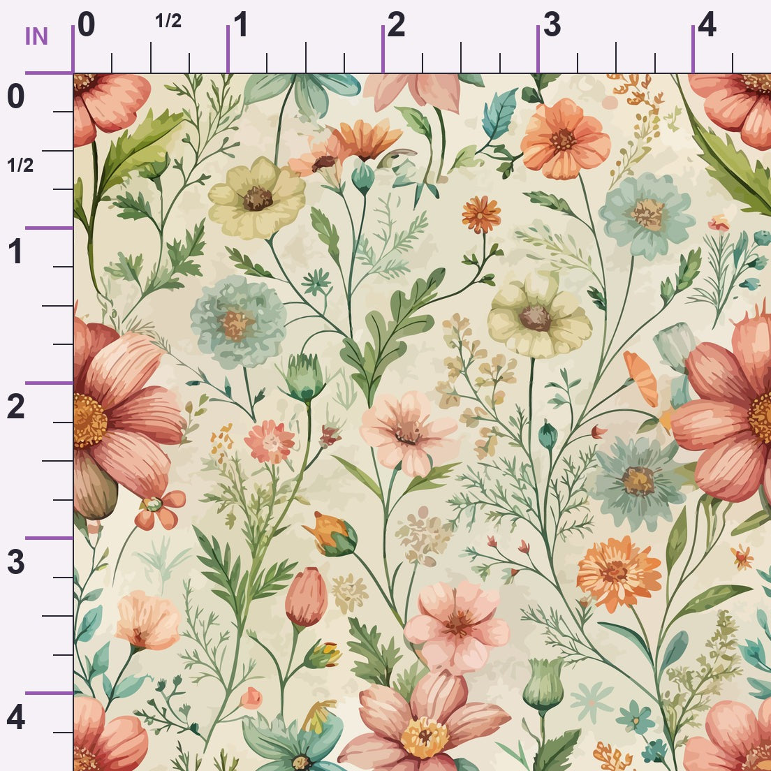 Art Nouveau Meadow Flowers Pattern 2 Minky Fabric