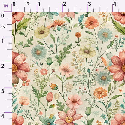 Art Nouveau Meadow Flowers Pattern 2 Minky Fabric